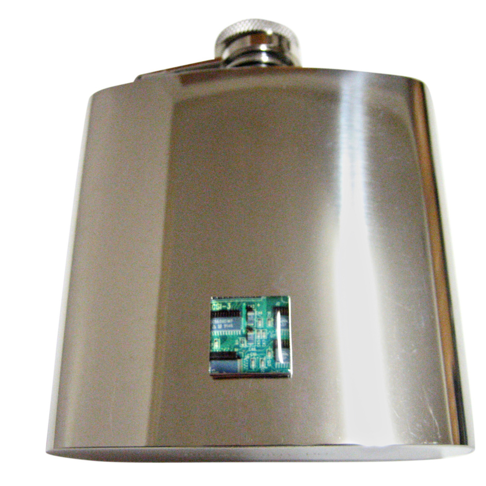 Square Green Computer Circuit Large Flask - image 1